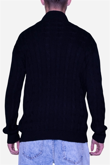 Basic - Half Zip Cable Knit - Black